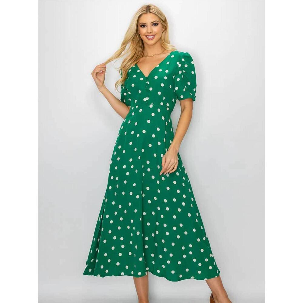 NEW EPRETTY polka dot dream midi dress in green